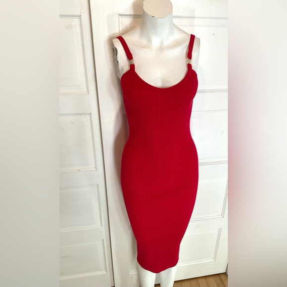 πππLIU.JO CHERRY RED RIBBED DRESS - Picture 3 of 16